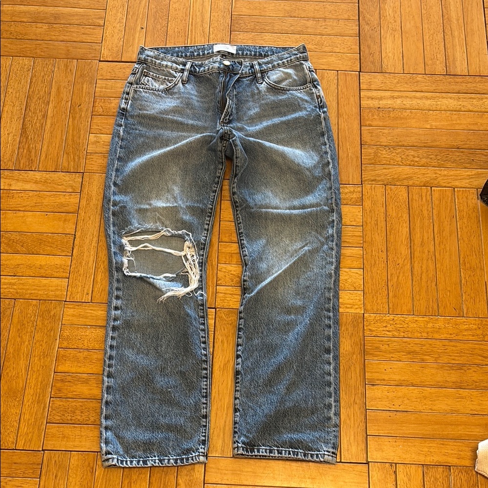 Blue Relaxed Fit Jeans with Distressed Details